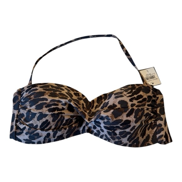 BAR III Beach Cheetah Bandeau with addl straps Tie Back Padded Bikini Swim Top - Picture 12 of 14